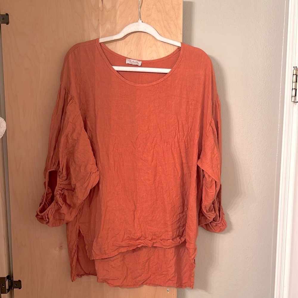 Bellambia Burnt Orange Loose-Fit Linen Top